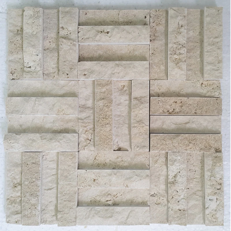 Customizable Manufacturing Home Decorations Model Turkish Light Travertine Split Face Mosaic CEM-SF-01-15