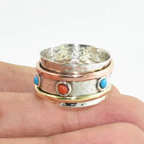 anillo hecho a mano anillo de piedra de gema Anillo de plata turquesa de cobre púrpura anillo de plata anillo de plata de ley 925 maciza Tamaño 4 a 31 ES 