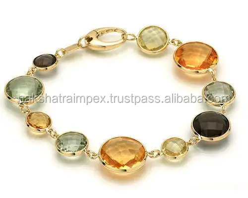 Bracelet with Natural Stones in Sterling Silver Gold Plated