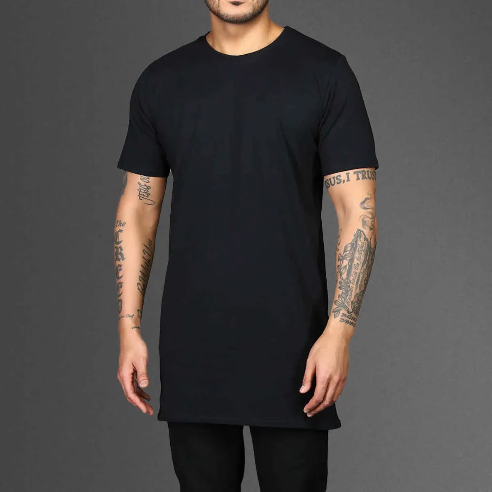 Source and extra long t shirt with side split and zipper on