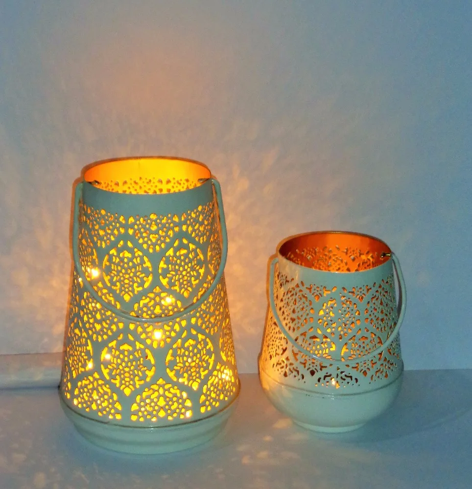 White Color Coated Large Moroccan Lantern Handcrafted Etching Design Moroccan Lantern For Sale