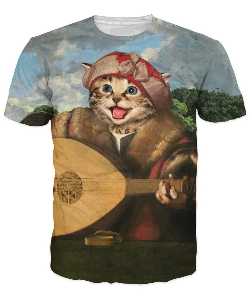 CORNFLOWER Mens 3D Printed T-shirt Short Sleeves Casual Tee Laser Cat