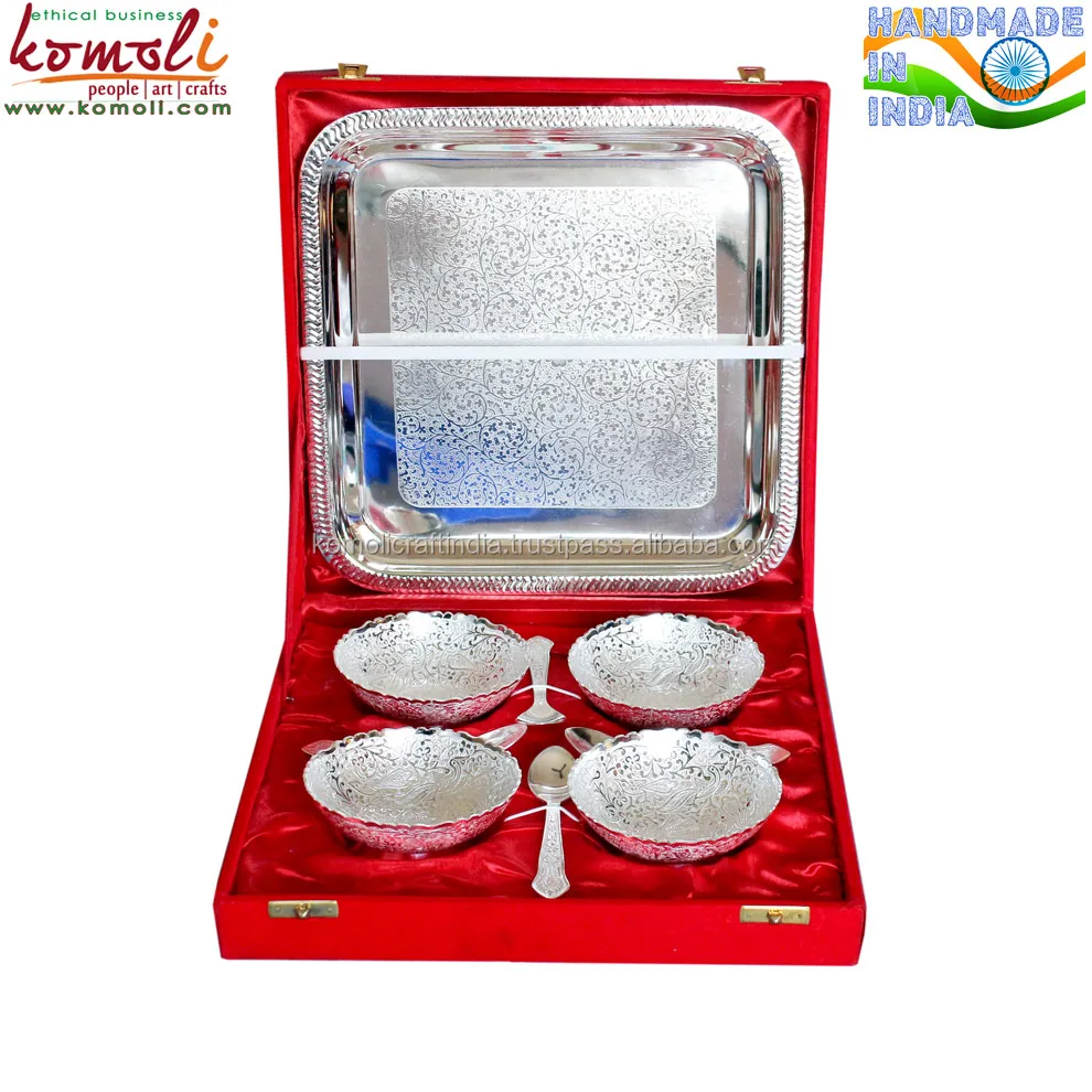 Piepot | German Silver Gift Items For Marriage | Silver-Gold Plated Table  Trolley Set | 2 Bowl Trolley L Size - 8