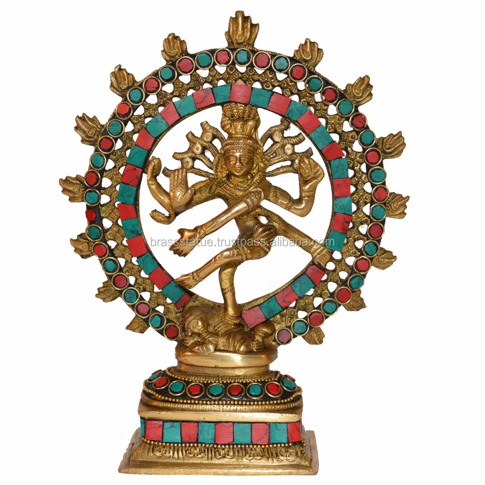 Brass Natraj Sankar Ji Dancing Shiva With Turquoise Coral Stone Work ...