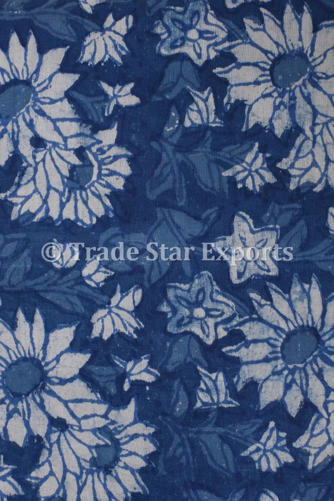Этническая ткань цвета индиго с цветочным принтом ручной работы ярда санганери 100% хлопчатобумажная вуаль для изготовления платья