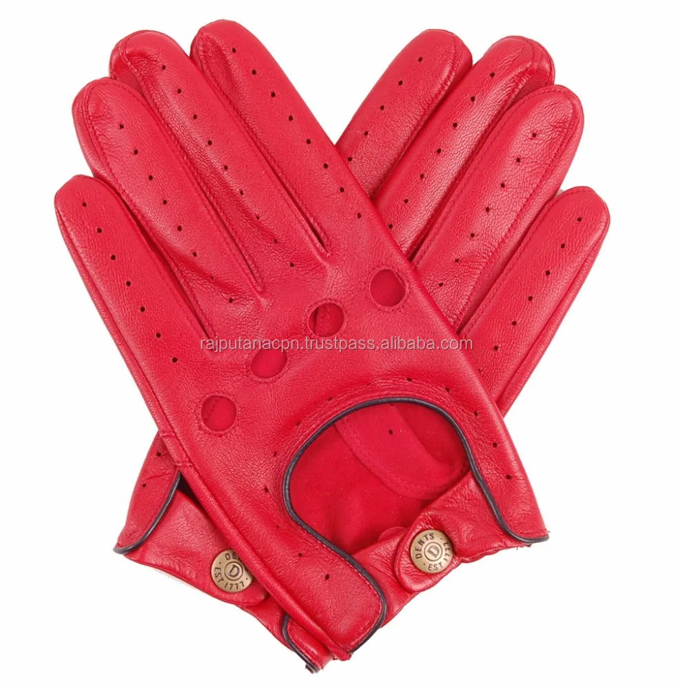 red leather driving gloves