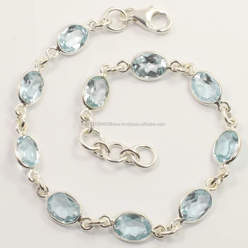 925 Sterling Silver Real Blue Topaz Gemstones Amazing Bracelet Wholesale