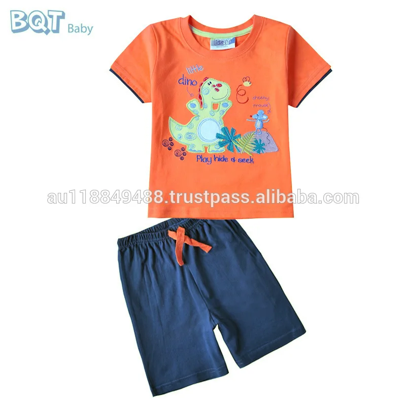 
 Вышивать узор хлопок топ + короткие корейские летние дети комплект одежды  