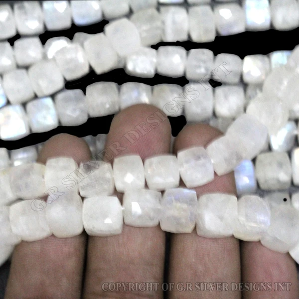 48mm White Moonstone Beads Strand Square Shape Faceted Natural Loose