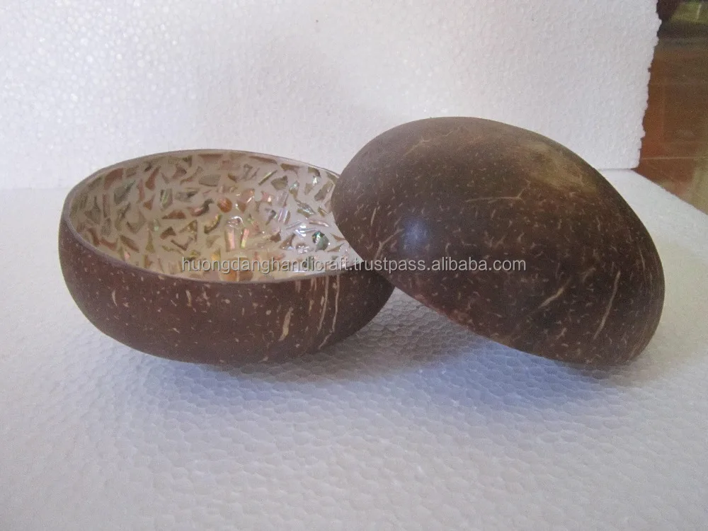 Инкрустация морской ракушки, чаша из кокосовых ракушек кремового цвета, сделано в Вьетнаме, лакированная Кокосовая чаша