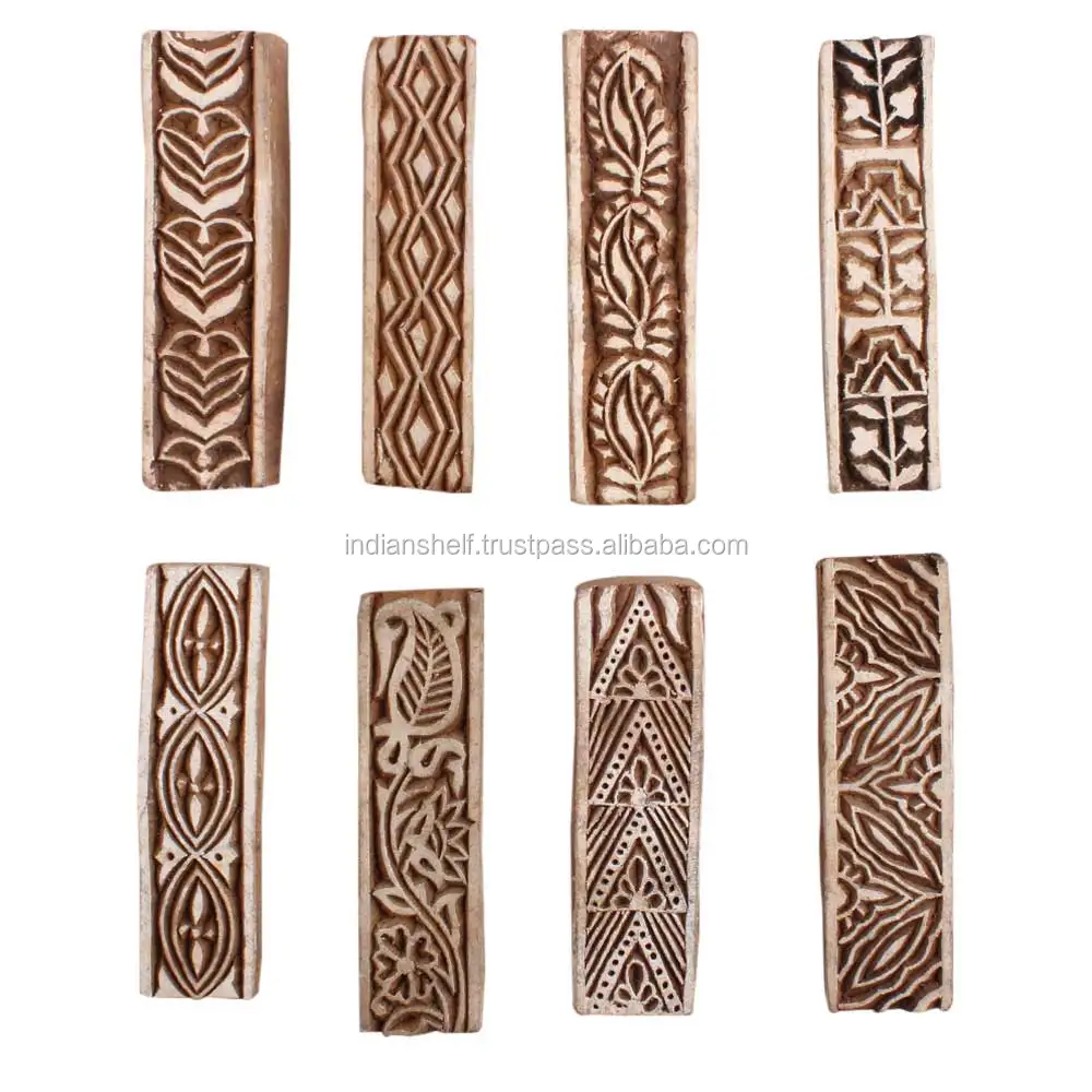 Handmade Mix Wooden Printing Blocks Craft Brown Textile Saree Cloth