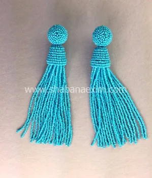 Glass bead tassel drop earring handmade Indian Beaded jewellery