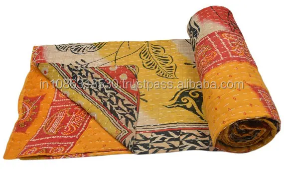 Многоцветное одеяло Kantha пледы двусторонние стеганые индийские старые винтажные ручной работы kantha покрывало Декор