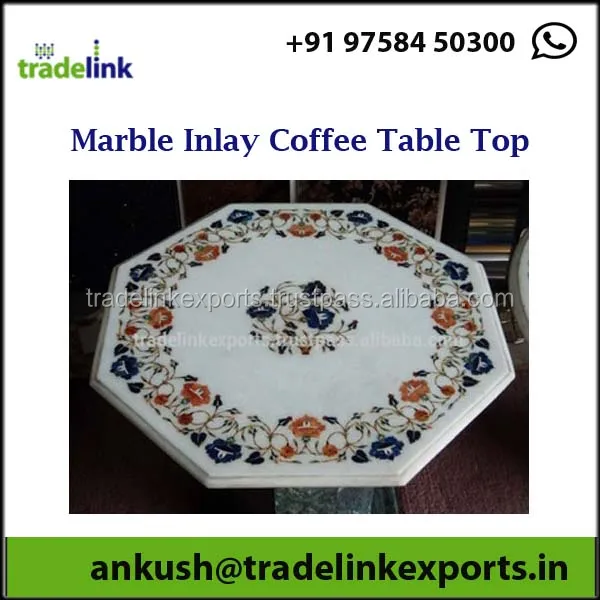 Marble inlay Coffee Table Top with Antique Marble Inlay Handcrafted Indian Stone Artwork Decorative Home Furniture