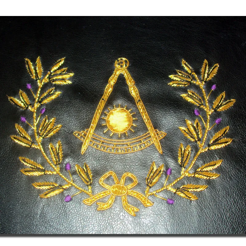 Hand Embroidered Masonic Custom Black, P.M. Apron Case Gold with Wreath-1