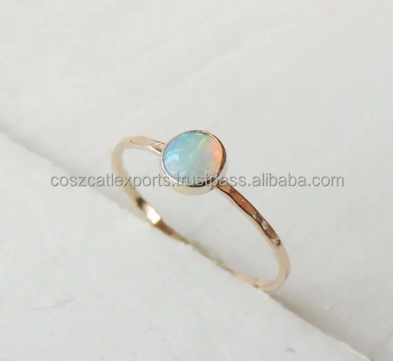 Gem Stone Jewelry Rose Gold Plated Gold Ring Natural Ethiopian Opal Ring Hammered Gemstone Rings Opal Ring