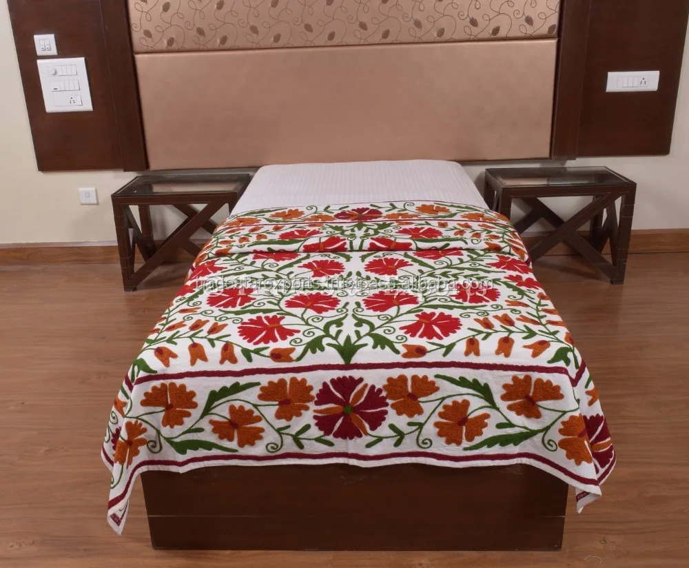 Indian Cotton Fabric Embroidery Design Bed Cover Bedding Set