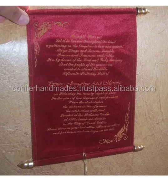 Velvet Scroll Invites Suitable for bar Mitzvah celebrations Also Available With Velvet Fabric Covered Boxes