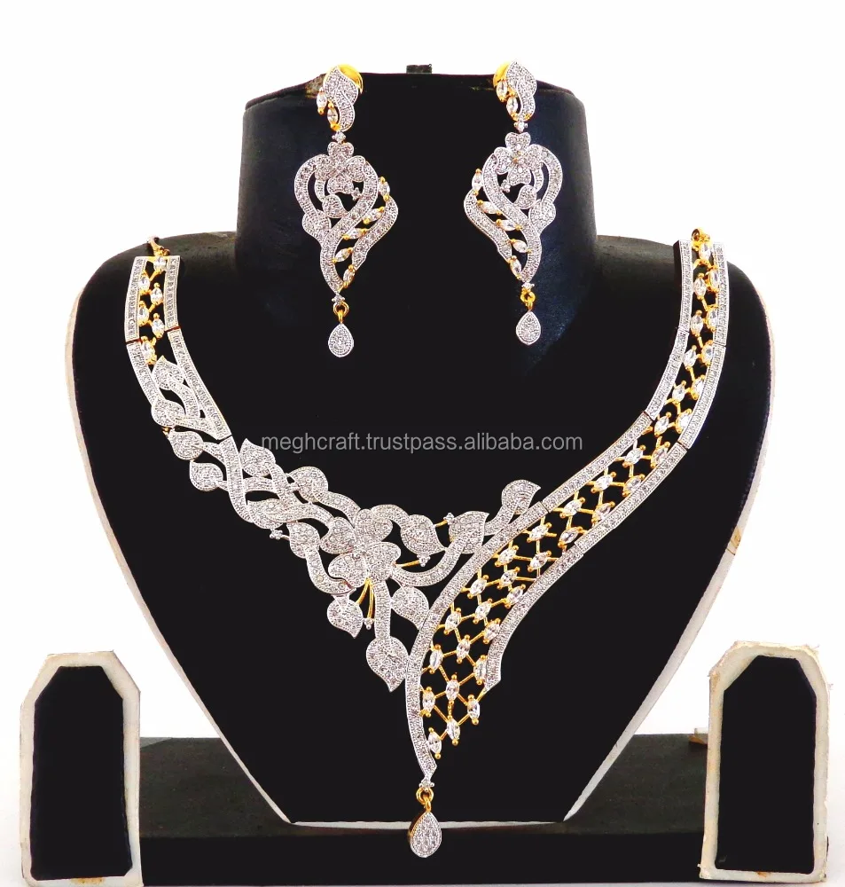 CZ NecklaceDelicate Necklace Indian Necklace setIndian wedding jewelry American Diamond necklace