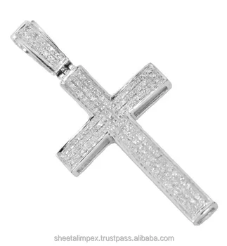 Sheetal Impex 2.50 Tcw SI Clarity GH Color Round Shape Real Natural Diamonds Studded 14 Kt White Gold Cross Pendant