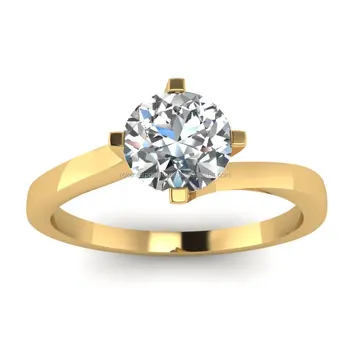 Ring Round Moissanite Solitaire White Silver Women's Classic Anniversary 925 Sterling Silver 14k Yellow Gold Plated Rare 2.00 Ct
