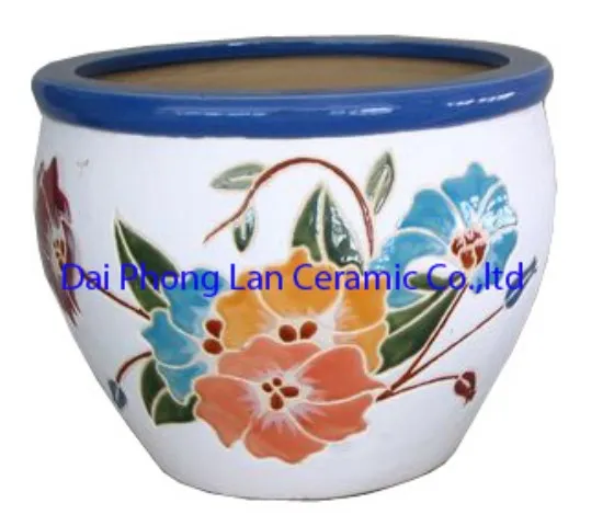 Saigon Pot with Design Some Flowers Clay Pot Planter Pottery