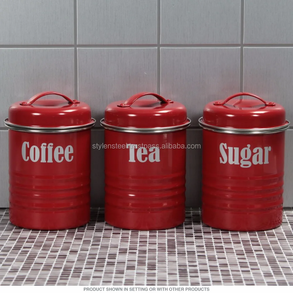 Colored Vintage Canister Set Tea Sugar Coffee Stainless Steel Color