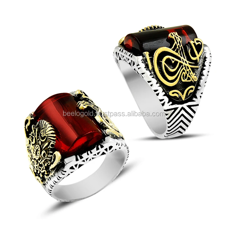 Solid 925 Sterling Silver Turkish Ottoman Coat Of Arms Men's Ring - Handcrafted In Turkey, Gift Box Included