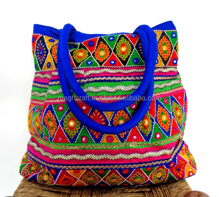 Bodas Accesorios Bolsos y monederos bolsa de algodón tradicional Boho Hippie bolsa Gujarati bordado a mano bolso de hombro multicolor hecho a mano indio tradicional Gamthi bolsa 