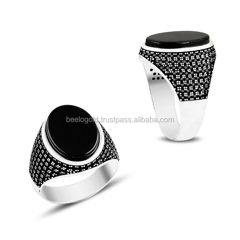 925 Sterling Silver Onyx Ottoman Tugra Men Ring Hot Selling Antique