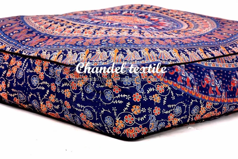 Blue Mandala Multicoloured Square Shape 35 Inches Cushion Covers Floor Decor Pet Sitting Ottoman puff