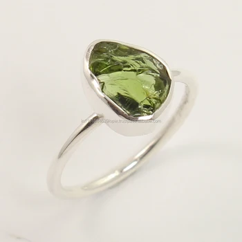 Natural GREEN TOURMALINE Gemstone 925 Sterling Silver Stunning Rough Ring Size