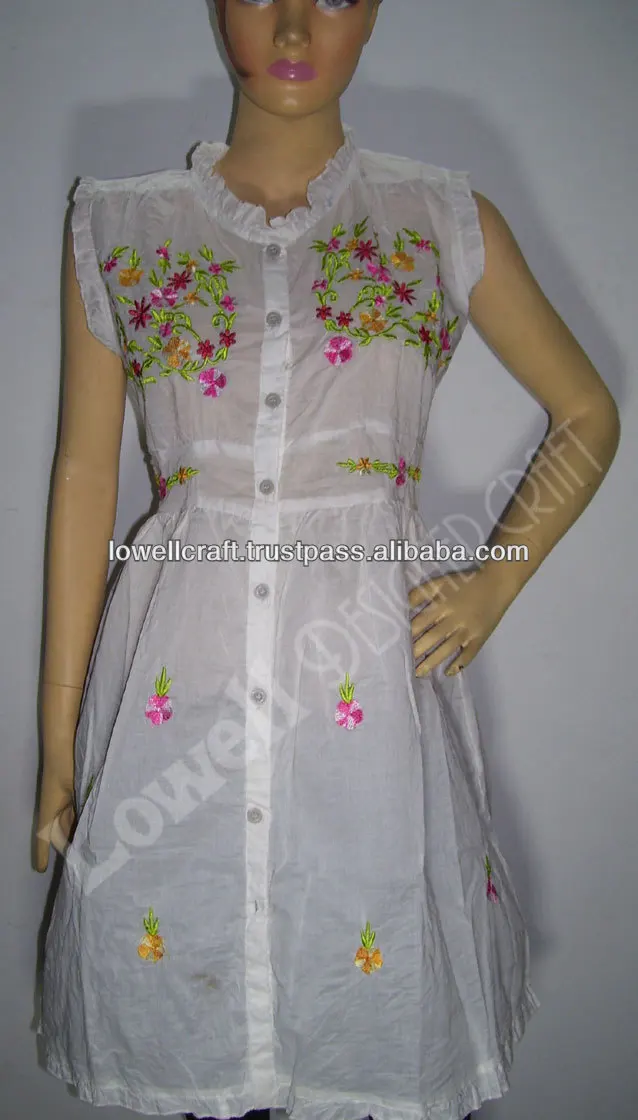 Cotton Chicken Embroidered Long Sleeve Midi Tunic Top Indian Lucknow Designer Hand Embroidered Eco-Friendly Natural Maternity