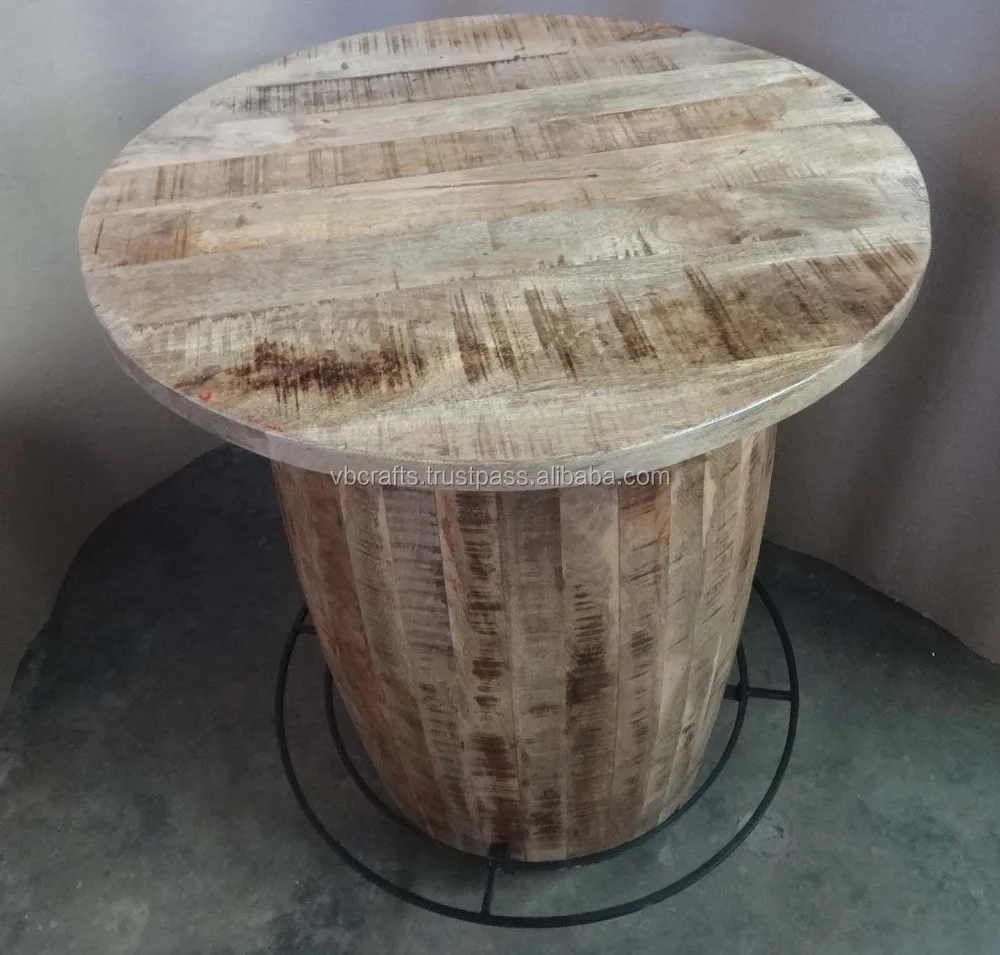 Solid Mango Wooden Industrial Style Barrel Drum High Bar Table Buy