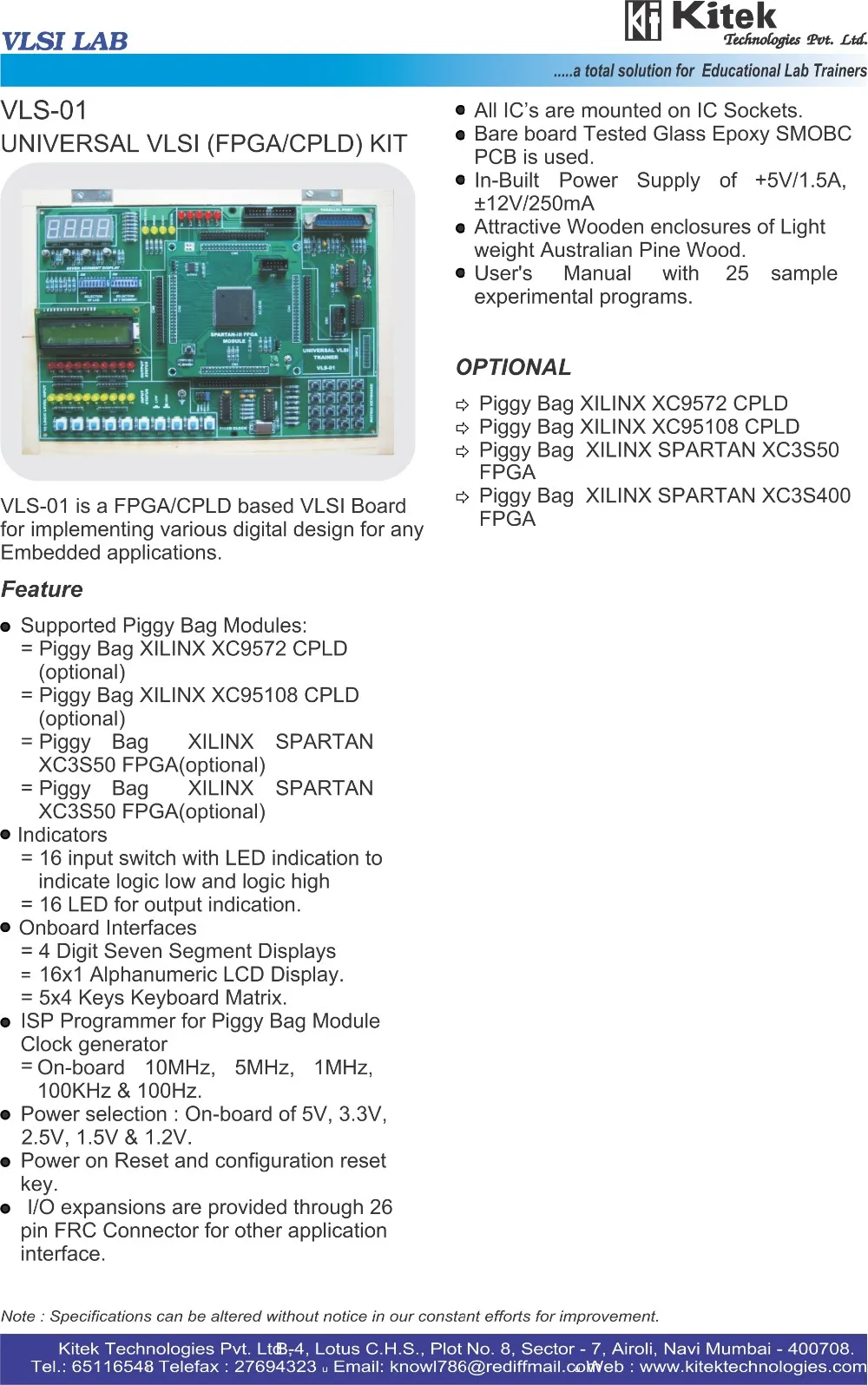 UNIVERSAL VLSI TRAINER KIT CPLD & FPGA TRAINER BOARD, View 