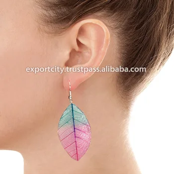 Real leaf 2 tones in resin jewelry earring