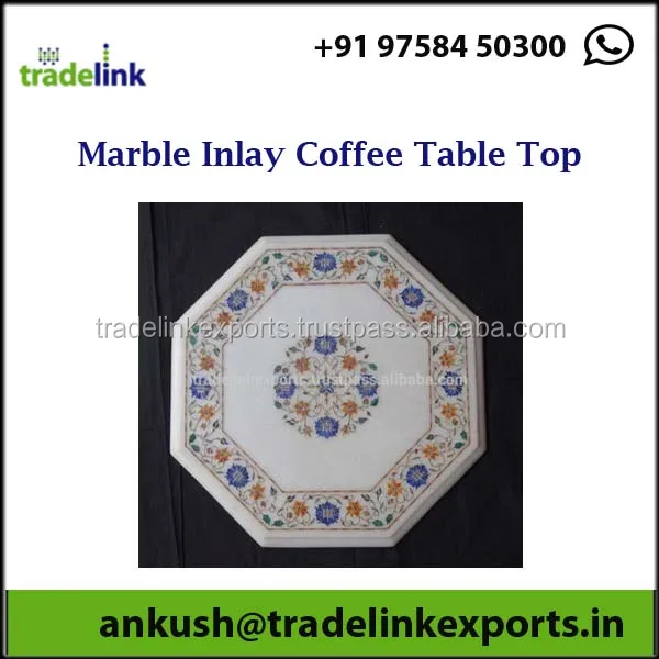 Marble inlay Coffee Table Top with Antique Marble Inlay Handcrafted Indian Stone Artwork Decorative Home Furniture