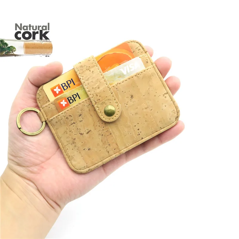 Source Natural cork snap button men slim wallet beige handmade