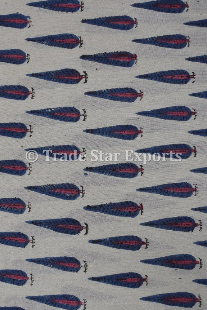 Этническая хлопчатобумажная ткань Sanganeri для модной индийской ручной печати ткани двора для бега обивки ткани для искусства