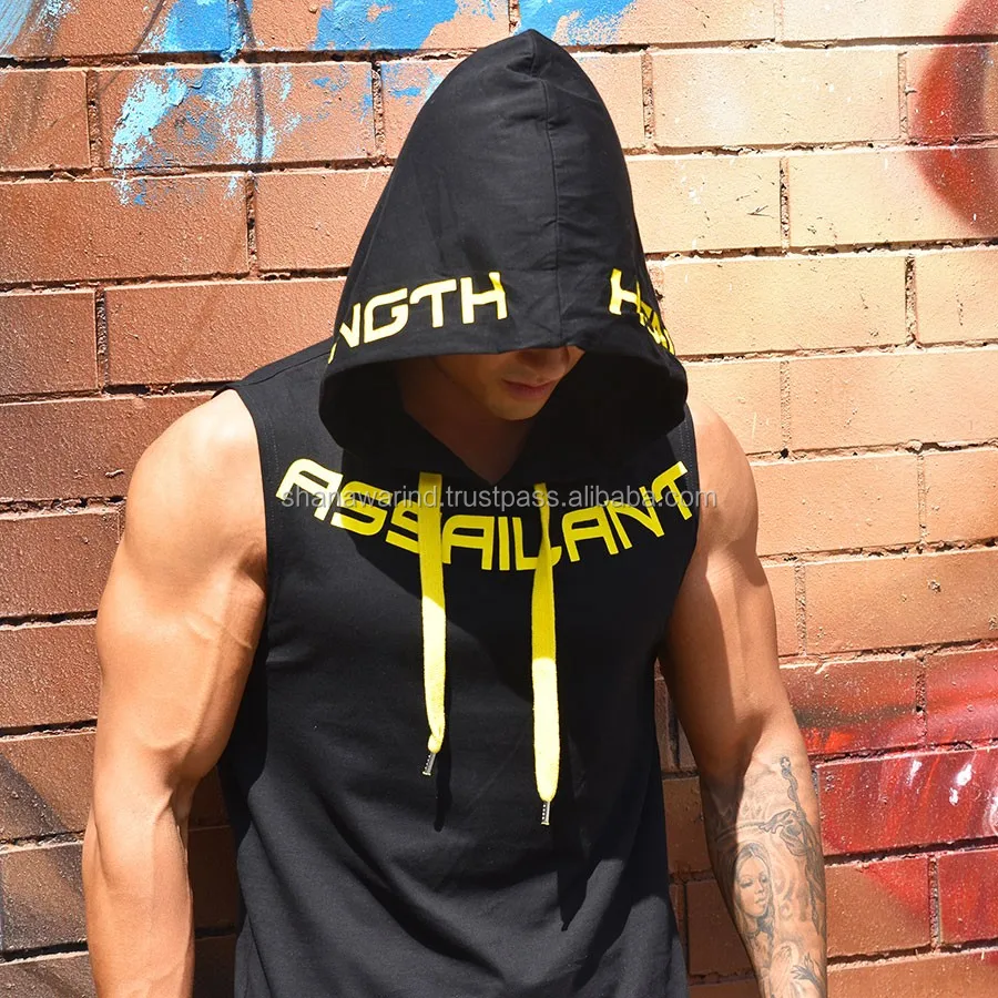 mens gym sleeveless hoodie