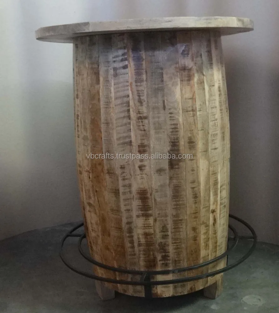 Solid Mango Wooden Industrial Style Barrel Drum High Bar Table Buy