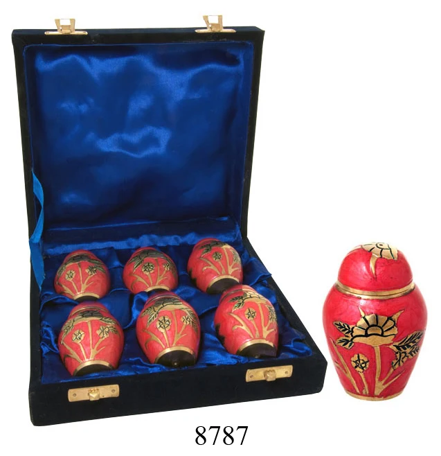 Memorial Keepsake Urns Set Of 6 For Ashes Mini Dome Top Embossed Brass