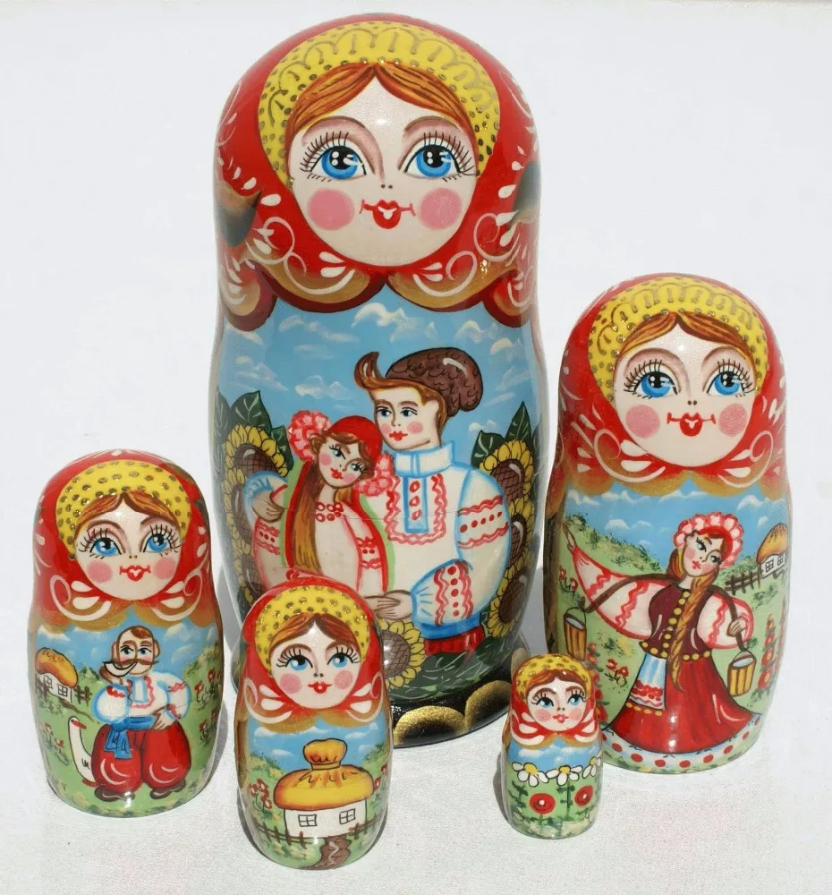 Ukrainian Couple In Summer Set Matryoshka Nesting Wooden Dolls Russian Price Soviet Toys Set 5pc Buy Wooden Dolls Nesting Toys Lovely Couple Doll Product On Alibaba Com
