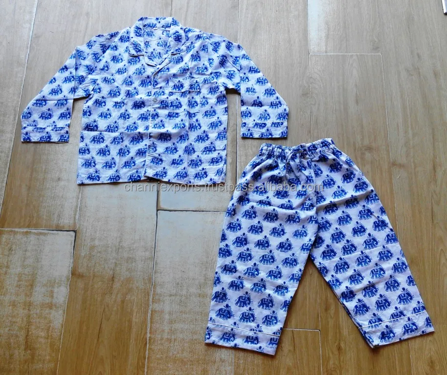 Hand Block Printed Cotton Pajama Set For Summer Autumn Spring,Block