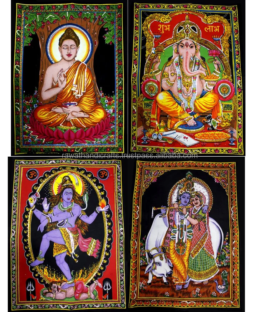 Indian Gods & Goddess Sitara Batik Cotton Wall Hangings Wholesale Lot (medium)wh206 Buy