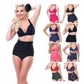 2016 Push Up Women Sexy Biquini Floral Print High Waist Bikini Set Plus Size Swimwear Female