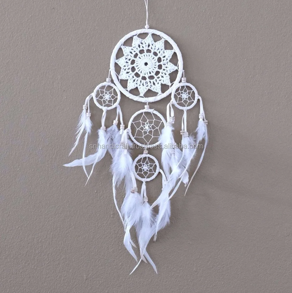 Dream Catcher Crochet Wall Hanging Home Decoration Ornament Feathers long 18 " 