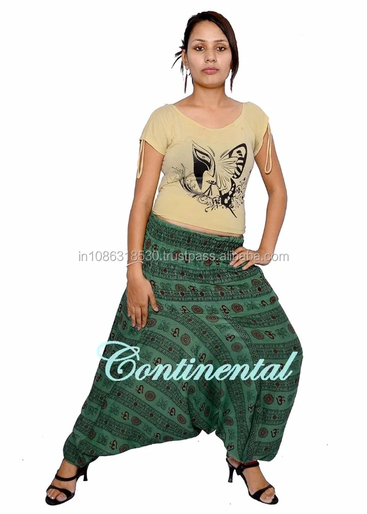 Green Om Pants Harem Genie Trouser Hippie Trousers Aladdin Baggy Gypsy
