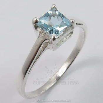 Wholesale Price ! Handmade 925 Solid Sterling Sliver Delicate Genuine BLUE TOPAZ Gemstone Prong Setting All Sizes Rings Top Gift