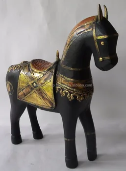 【ヴィンテージ】　木製　馬の彫刻 スーパーアートワークとインドのアンティークの伝統的な馬-手作りの